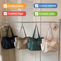 Sac fourre-tout en toile tendance avec poche diagonale zippée, grande capacité, sac à bandoulière double couche, sac de maman, logo personnalisé