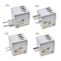 Universele zwarte aluminiumlegering reisadapter met 4 USB-C poorten voor laptop, mobiele telefoon, camera & LED AC slim opladen