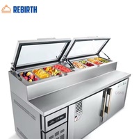 Vitrine réfrigérée commerciale de 1,8 m avec grande capacité, étagères superposables, table à pizza personnalisable, table pour accompagnements, opérations