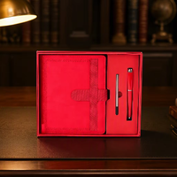 Vente flash - Ensemble cadeau de luxe - Carnet à grain vertical rouge et stylo - Emballage avec boucle magnétique spécialisée - Boîte de présentation