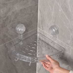 Panier de douche à aspiration sous vide pour shampoing d'angle, organisateur d'étagère d'angle en plastique avec crochets - Product Image 5