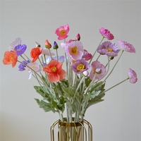 Fleurs artificielles de pavot floquées à 4 têtes de haute qualité pour la décoration intérieure, les accessoires de photographie, les mariages et les jardins