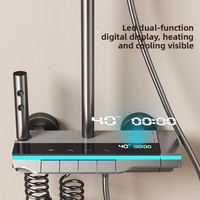 Ensemble de douche thermostatique numérique à LED pour salle de bains Système 4 fonctions Laiton poli Cuivre Robinet à jet filtré Pomme de douche pour baignoire