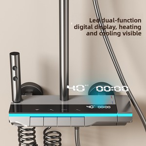 Juego de ducha de baño termostático Digital LED, sistema de 4 Funciones, grifo de cobre y latón pulido, juego de cabezal de ducha de bañera de chorro filtrado - Product Image 5