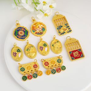 จี้ลูกคิดเคลือบสีทองแบบจีนโบราณ พร้อมลวดลายอักษรมงคลและสัตว์ต่างๆ สำหรับทำสร้อยคอ DIY - Product Image 3