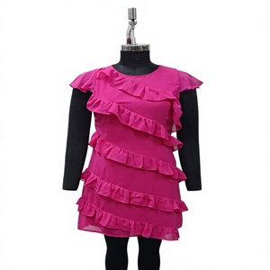 Pink Asymmetric Ruffle Mini <b>Dress</b> <b>Sleeveless</b> A-Line Chiffon <b>Summer</b> Party Casual <b>Dress</b> - Product Image 1