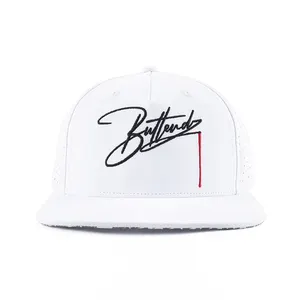 BSCI Custom Logo 5 Panel Flat Brim Snap Back Laser Cut Hole Hat Perforated Waterproof Sport Gorras Hip Hop White Snapback Caps