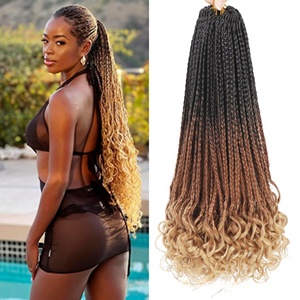 Extensiones de Cabello de Crochet con Trenzas en Caja y Puntas Rizadas, 20 Pulgadas, 70g, Cabello de Crochet para Trenzas Bohemias, Más Vendidas - Product Image 1