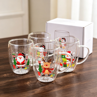 Tasse en verre imprimée sur le thème de Noël, motif de dessin animé, pour le lait, le petit-déjeuner, le café, le thé au lait, tasse à double paroi