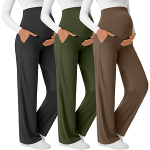 Paquete de 3 Pantalones Anchos de Maternidad para <span class=keywords><strong>Mujer</strong></span>, Pantalones Deportivos Elásticos de Cintura Alta para Embarazo con Bolsillos Laterales - Product Image 6