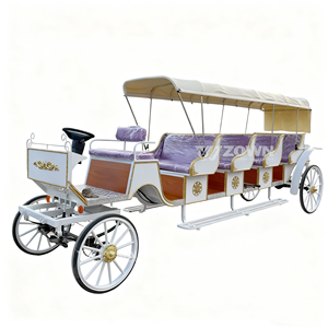 Charrette électrique sans chevaux, style rétro européen, multi-passagers, pour visites touristiques, blanc et violet avec auvent - Product Image 1