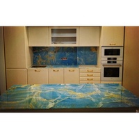 Plan de travail de cuisine en marbre onyx bleu naturel, dalle de marbre onyx bleu ciel clair pour la décoration intérieure