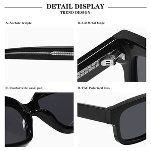 2025年 TikTokトレンド Conchen スクエアフレーム ブラック サングラス 自社ブランドロゴ印刷可 カスタムロゴ ポラライズド メンズサングラス - Product Image 4