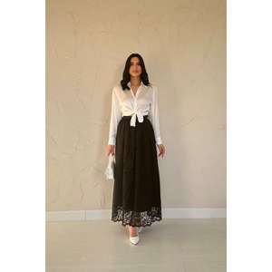 Jupe longue élégante en dentelle noire, taille haute, tissu doux, jupe maxi pleine longueur pour femmes - Product Image 5