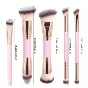 Lot de 5 pinceaux de maquillage double embout personnalisables avec logo, pour fond de teint liquide, anticernes, fard à joues, poudre, poils doux véganes - Product Image 2