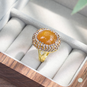 Set di Gioielli Vintage Placcati <span class=keywords><strong>Oro</strong></span> Aisaiti 3 Pezzi per Donna, Collana con Pietra Ovale, Orecchini e Anello, Set Regalo all'Ingrosso - Product Image 6