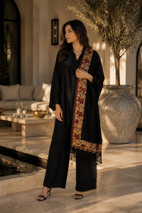 Women Black Ethnic Embroidered Digital Print Viscose Winter Shawl Long Fringe Soft Warm Breathable Durable Traditional - Product Image 4
