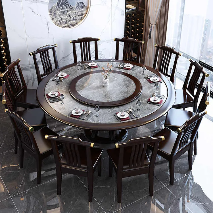 חדש סיני סגנון מלון אוכל חדר רוק פנל מלא מוצק עץ עם פטיפון שולחן אוכל וכיסא שילוב