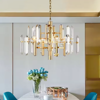 Lustre LED moderne en or nordique avec hauteur réglable et fonction de gradation pour une utilisation intérieure, lustre long en cristal de luxe