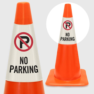 High Quality Reflective Polyester Vinyl Plastic Waterproof No Parking Bright Cone Message Sleeve Not Included Cone Caution <strong>Sign</strong>