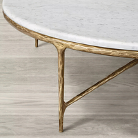 Table basse ronde en marbre RH THADDEUS, table centrale moderne de luxe pour salon avec base en métal doré et plateau en pierre blanche