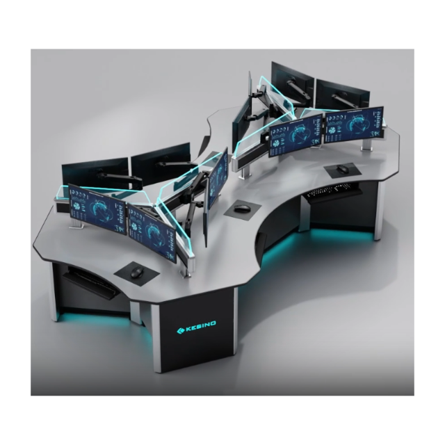 Kesino High-End Integrated Intelligent Console Curved Desktop Multi-Person LED Light Modern Office Control Room Operator Console