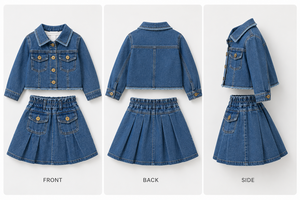 Giacca di jeans vintage da ragazza 2026, stile retrò con colletto a risvolto, maniche lunghe, giacca corta in denim, capospalla casual blu per bambini, moda boutique - Product Image 3