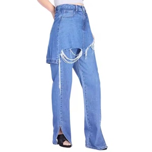 Jeans Baggy de Verano de Alta Calidad, Doble Capa, Diseño Patchwork, Estilo Desgastado, Corte Recto para Mujer - Product Image 5