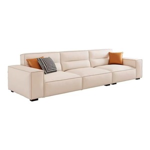 Cream Tech Fabric <b>Sofa</b> Modern Minimalist High Back Straight Line L Shaped <b>For</b> Small Living Rooms And Apartments - Product Image 4