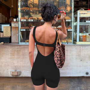 Combinaison de sport pour femme, style décontracté, col carré, dos nu, style transparent, haute élasticité, yoga, sport - Product Image 3