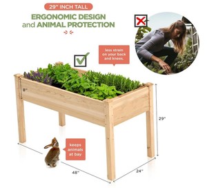Outdoor Rectangular <strong>Wooden</strong> Flower <strong>Box</strong> Cedar Wood Elevated <strong>Planter</strong> <strong>Box</strong> Raised Garden Bed with Legs for Flowers Veggies Herbs - Product Image 2