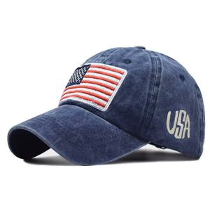 Casquette de baseball en coton classique pour hommes et femmes, avec drapeau américain brodé, lettres anciennes lavées, casquette de papa unie - Product Image 5
