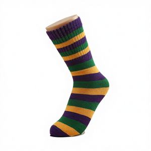 Winter Mardi Gras Yellow Green Purple Stripe Breathable Crew Knitted Stack Slouch <b>Socks</b> Men <b>Women</b> Daily Spandex/Polyester/Cotton - Product Image 4