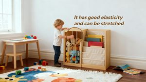 منظم غرفة اللعب من جيه كيو 2 في 1 لتخزين الألعاب المحشوة ورف للكتب للأطفال في غرفة الأطفال والحضانة وغرفة النوم - Product Image 4