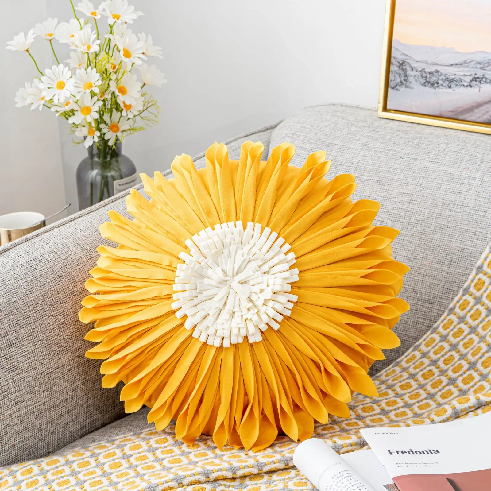 أغطية زهور على الطراز الأمريكي من SHUANGLI للبيع بالجملة غطاء وسادة كروشيه أصفر اللون
