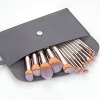 Ensemble de 15 pinceaux de maquillage professionnels en poils synthétiques véganes avec correcteur et crayon à sourcils, en étui, faible MOQ