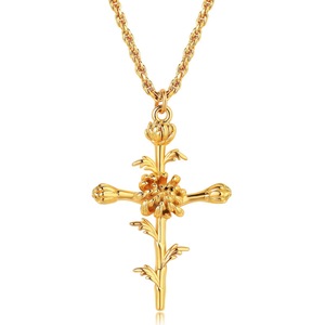 Collar con Colgante de Cruz con Flor de Nacimiento en Tono Dorado Haomi CE, Diseño Floral, Joyería Vintage, Regalo para Mujer - Product Image 6