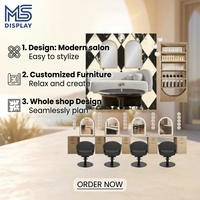 Mobilier de design moderne : Miroir lumineux en bois sur mesure, chaise noire durable pour salon de coiffure et de beauté, éclairage intégré, ensemble complet pour magasin