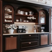 Buffet Modulaire Bicolore Noir Mat en Noyer Écologique, Design Européen pour Cuisine, Salle à Manger, Bar Domestique, Meubles de Rangement, Villas