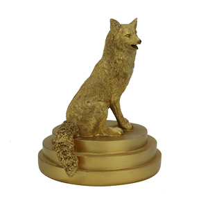 Estatua de Animal de lobo sentado dorado personalizada, adorno de resina con Base Circular para decoración del hogar o ornamentación de la casa del jardín - Product Image 6
