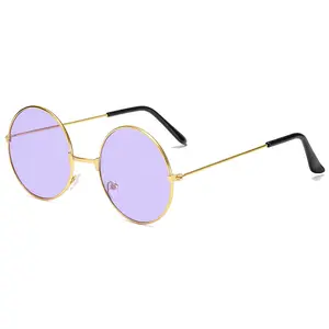 Round Hippie Glasses Pink Purple Blue 60's Style Hipster Circle Sunglasses Women