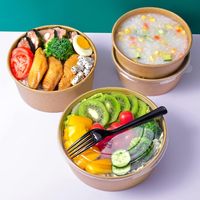 Bol à salade à emporter de qualité alimentaire recouvert d'un couvercle Pla Récipients alimentaires écologiques de 900ml Bol en papier kraft jetable avec couvercles