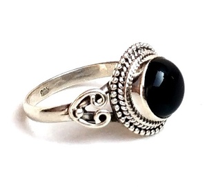 Vente en gros de 7mm pierre d'onyx noir en argent sterling 925 de haute qualité en argent 925 bague de bijoux - Product Image 3