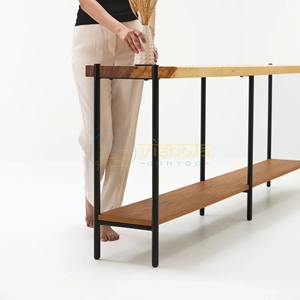 Everett Two Tier Wood and Iron <b>Console</b> <b>Table</b> Extra Long Sofa <b>Table</b> with Live Edge Top and Lower Shelf Modern <b>Rustic</b> Furniture - Product Image 3