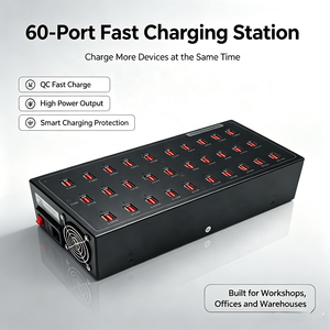 Station de charge de bureau <span class=keywords><strong>USB</strong></span> 600W 30C+30A pour plusieurs appareils, 60 ports <span class=keywords><strong>USB</strong></span> <span class=keywords><strong>C</strong></span> PD QC3.0, <span class=keywords><strong>chargeur</strong></span> rapide avec interrupteur d'alimentation - Product Image 1