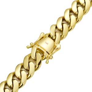 Pulsera de Cadena Cubana Plana de Acero Inoxidable <span class=keywords><strong>Laminado</strong></span> de 14 mm con Cierre CZ Iced Out Chapado en <span class=keywords><strong>Oro</strong></span> de <span class=keywords><strong>14K</strong></span> para Joyería Hip Hop Masculina - Product Image 3