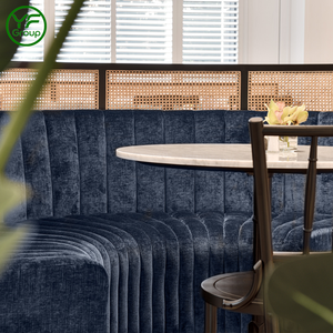 Sofá de terciopelo acanalado azul de lujo personalizado para restaurante con asientos de ratán para restaurante - Product Image 4