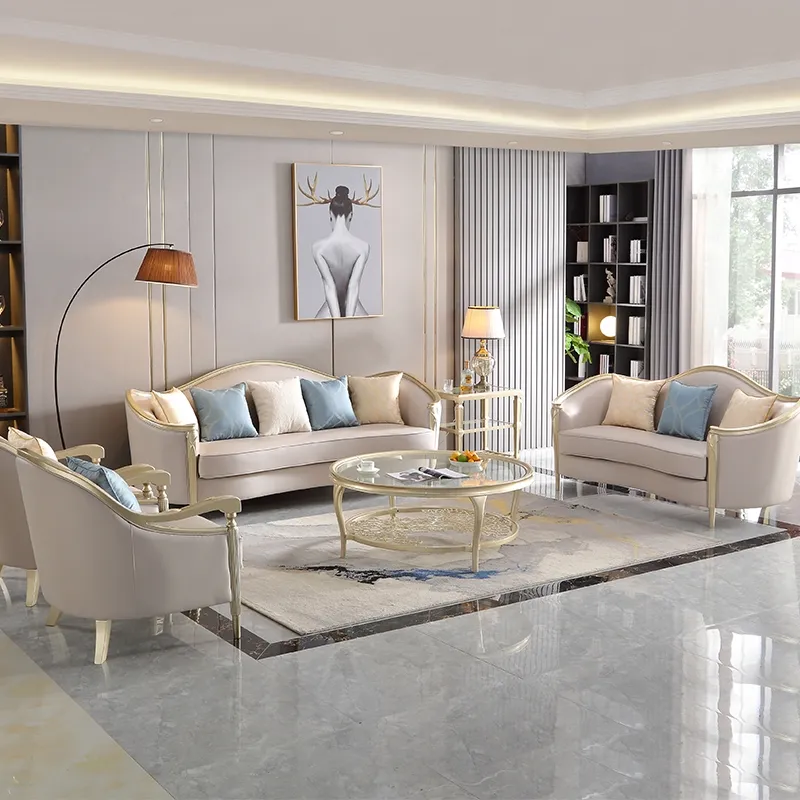 Sofá ligero de tela de lujo para sala de estar, conjunto de sofás de tela simple de madera sólida para apartamento grande, muebles de gama alta