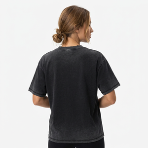 T-shirt en coton noir surdimensionné pour homme, col rond, manches courtes, jersey délavé, style streetwear décontracté - Product Image 1
