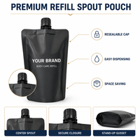 Pochette de recharge personnalisée imprimée, refermable et anti-fuite pour crème corporelle, emballage cosmétique de luxe parfumé, noir mat avec bec verseur, vente en gros
